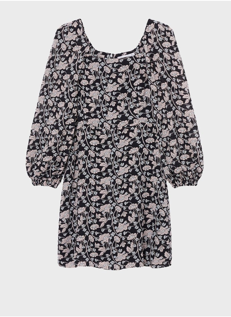 MANGO - Printed Balloon Sleeve Dress - Image 1