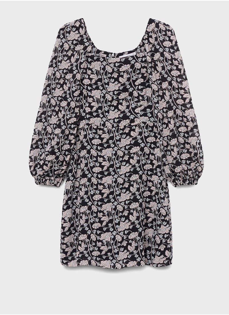 MANGO - Printed Balloon Sleeve Dress - Image 1