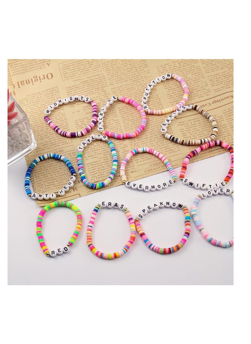 General - 12pcs Taylor Swift Color Set English Letter Elastic Bracelet - Image 1