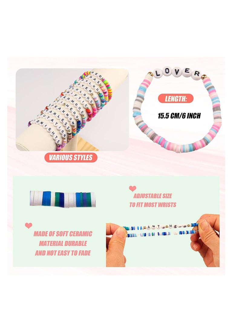 General - 12pcs Taylor Swift Color Set English Letter Elastic Bracelet - Image 1