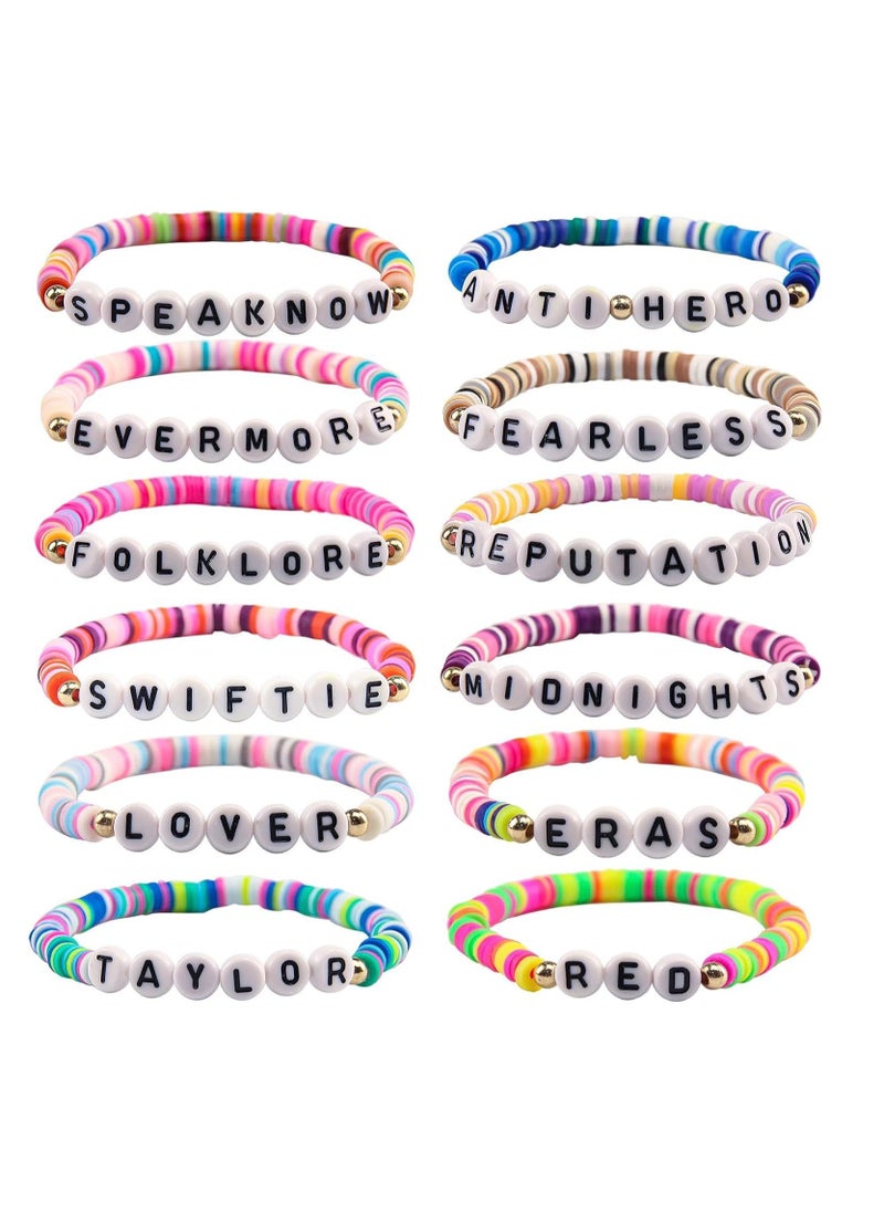 General - 12pcs Taylor Swift Color Set English Letter Elastic Bracelet - Image 1