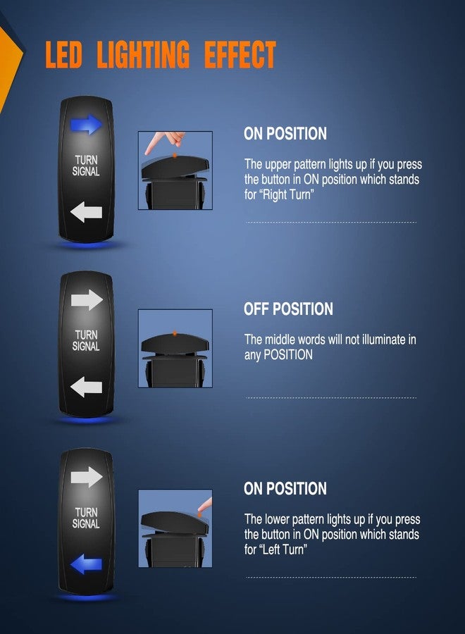 Nilight Turn Signal Switch Blue 4Pin ON-Off-ON Laser Etched SPDT Toggle Rocker Switches 12V 20A 24V 10A Jumper Wires for Cars RVs Campers Trailers - Image 3