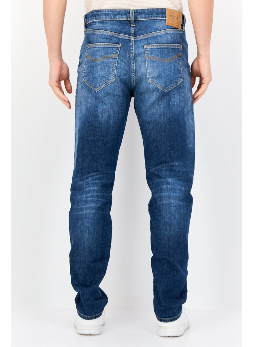 ESPRIT - Men Straight Fit Washed Stretchable Selvedge Jeans, Blue - Image 1