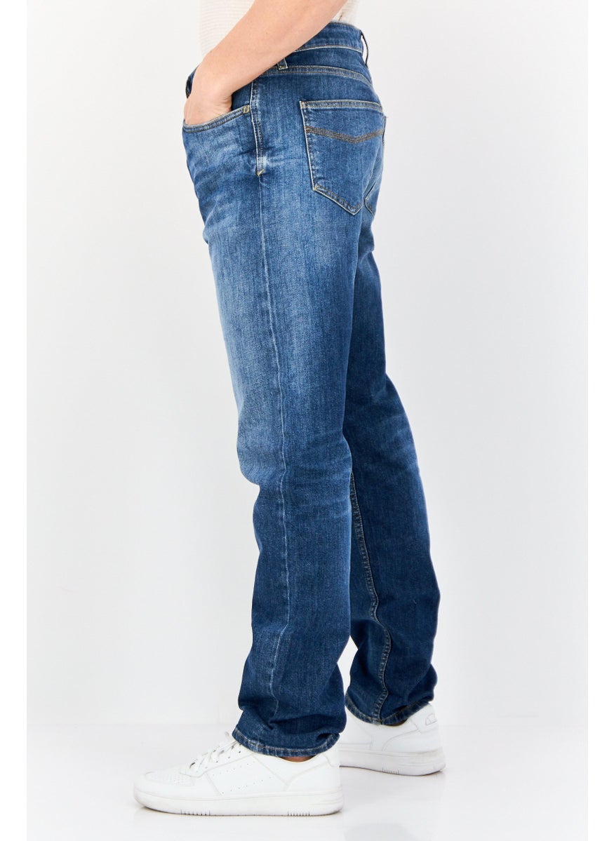 ESPRIT - Men Straight Fit Washed Stretchable Selvedge Jeans, Blue - Image 1