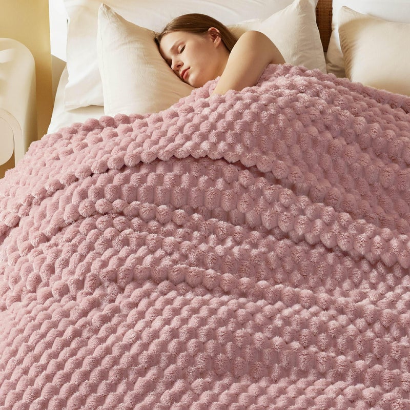 Bedsure Dusty Rose Throw Blanket for Couch - 350GSM Fluffy Plush Bubble Blanket for Bed Home Room Decor, GentleSoft Cute Fleece Soft Cozy Gifts for Women Girls, 50x60 Inches - Image 1