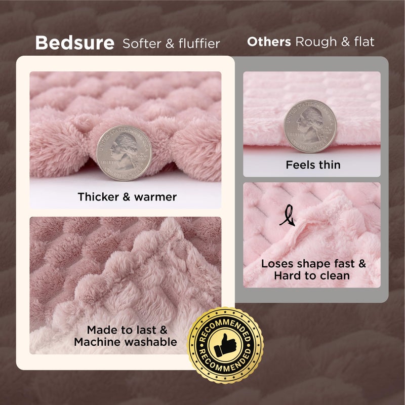 Bedsure Dusty Rose Throw Blanket for Couch - 350GSM Fluffy Plush Bubble Blanket for Bed Home Room Decor, GentleSoft Cute Fleece Soft Cozy Gifts for Women Girls, 50x60 Inches - Image 3
