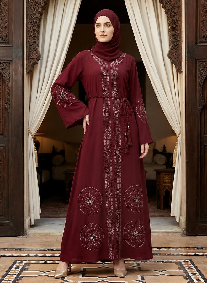 جلو باص عباية مزينة مع حجاب - Image 1