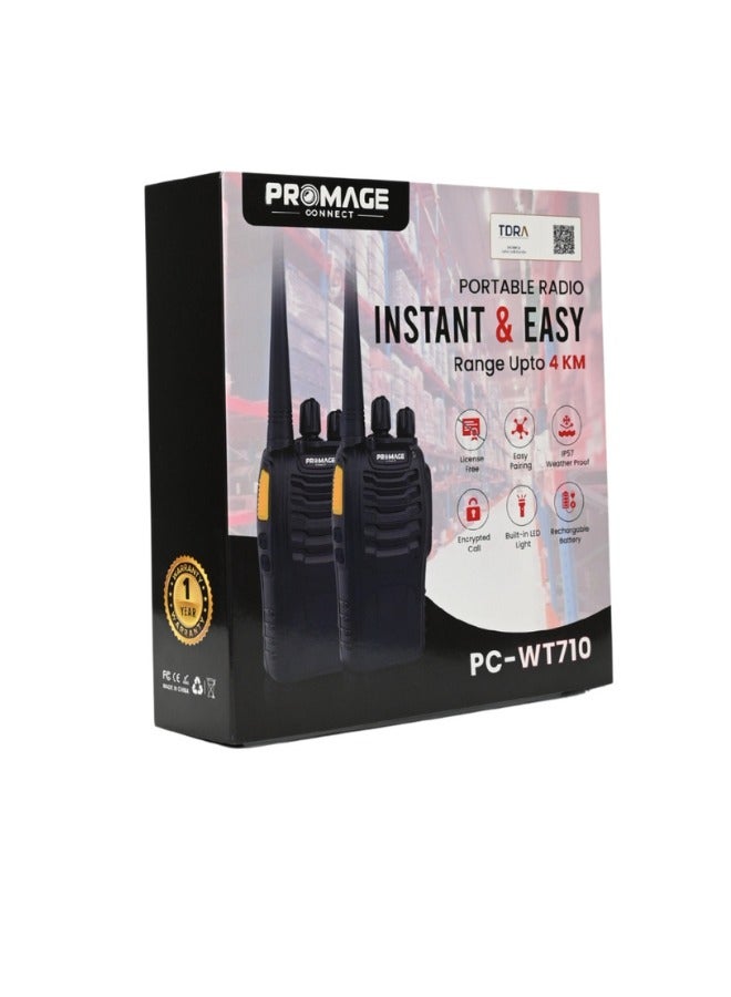 Promage Connect PC-WT710 Portable Radio Station Walkie-Talkies Four Pack, Compact And Lightweight Design, 1500 mAh Battery, Hands-free, For Outdoor Activities And Industrial Communication | 4 pack