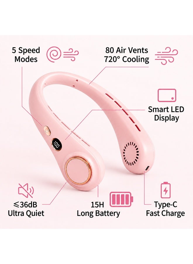 Portable Bladeless Neck Fan with LED Display, 80 Vents, 720° Cooling, 15H Battery, Type-C Fast Charging - Image 1