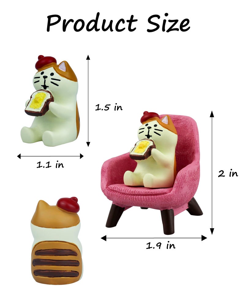 Mevodeata Cute Mini Cat Eating Toast Bread Figurine with Small Sofa Resin Figure for Office Home Decor for Cat Lovers (Pink Sofa) - Image 2