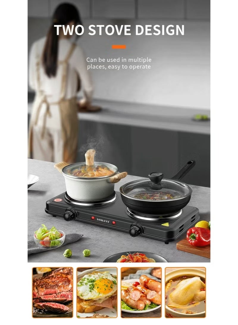 sokany Electric Stove&Heater Electrics Hot Plate Two Burners 2000W SK-5107 Black - Image 5