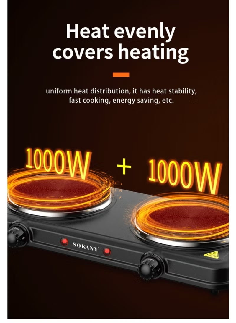 sokany Electric Stove&Heater Electrics Hot Plate Two Burners 2000W SK-5107 Black - Image 3