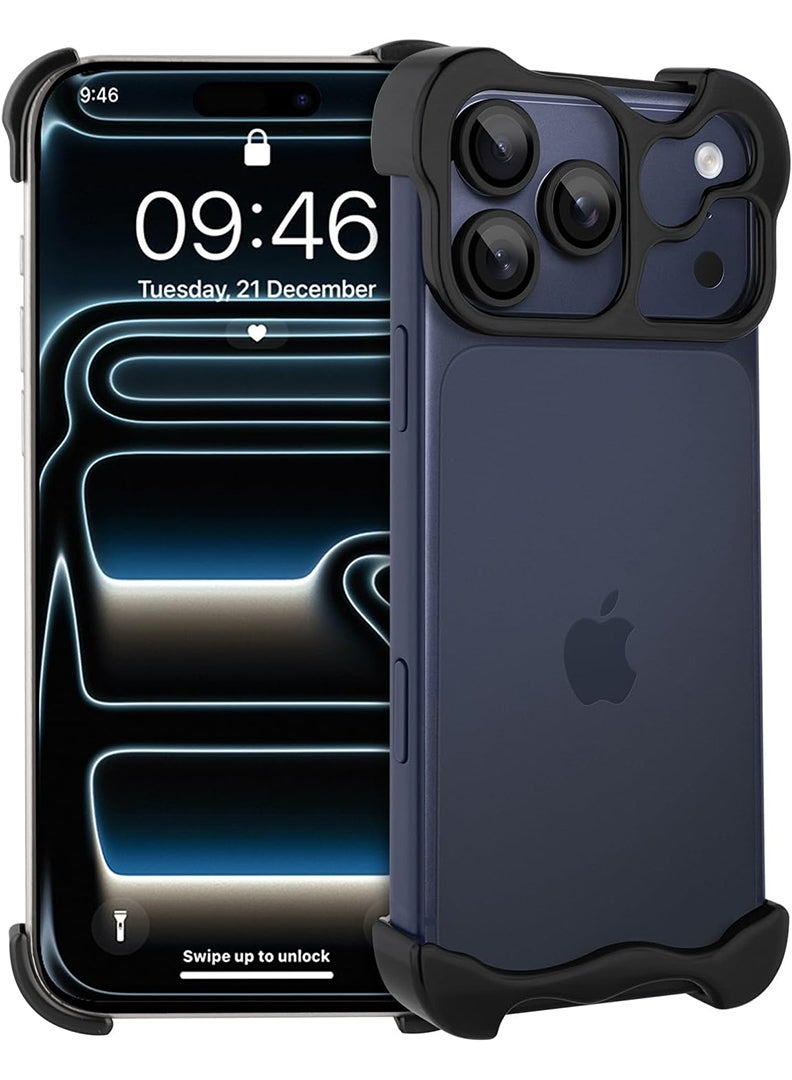 Case Up iPhone 17 Pro Max Case, Premium Aluminum Bumper Frame with Metal Corner, Camera Lens Protection, Frameless Minimalist Design Cover For iPhone 17 Pro Max 6.9 Inch - Black - Image 1