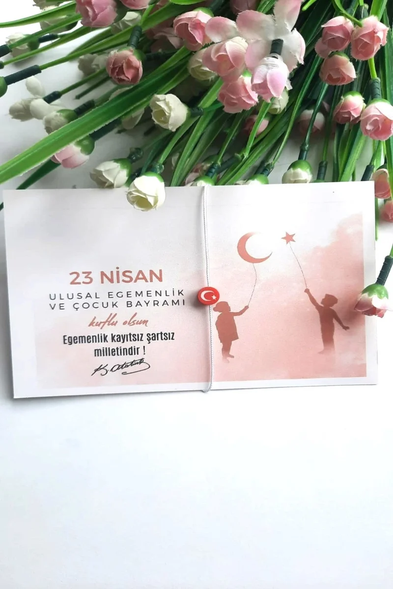 Emtory Home 5 Pieces 23 April Turkish Flag Bracelet Gift - With Crescent and Star Children's Card - Gelatin