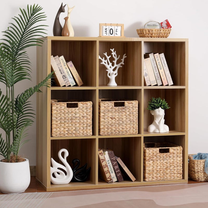 DINGTAI 12x12x10 Water Hyacinth Storage Basket Large, Folding Cube Woven Wicker Storage Basket for Shelves, Pantry Baskets Organization and Storage, Kitchen Storage Baskets, Large Rattan Basket Set of 3 - Image 2
