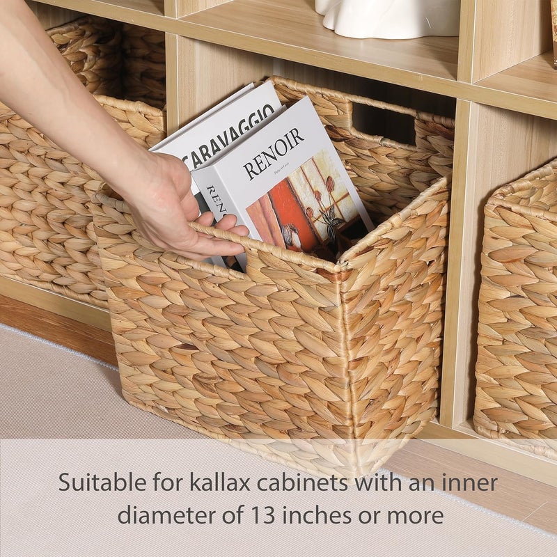 DINGTAI 12x12x10 Water Hyacinth Storage Basket Large, Folding Cube Woven Wicker Storage Basket for Shelves, Pantry Baskets Organization and Storage, Kitchen Storage Baskets, Large Rattan Basket Set of 3 - Image 4