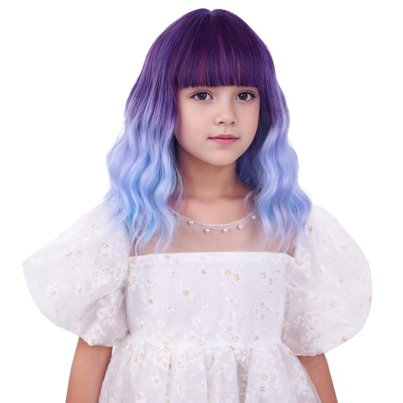 DUDUWIG Colorful Wig for Kids Girls Short Rainbow Wavy Curly Wig Child Multi-color Wigs with Air Bangs Heat Resistant Synthetic Hair with Cap - Image 2