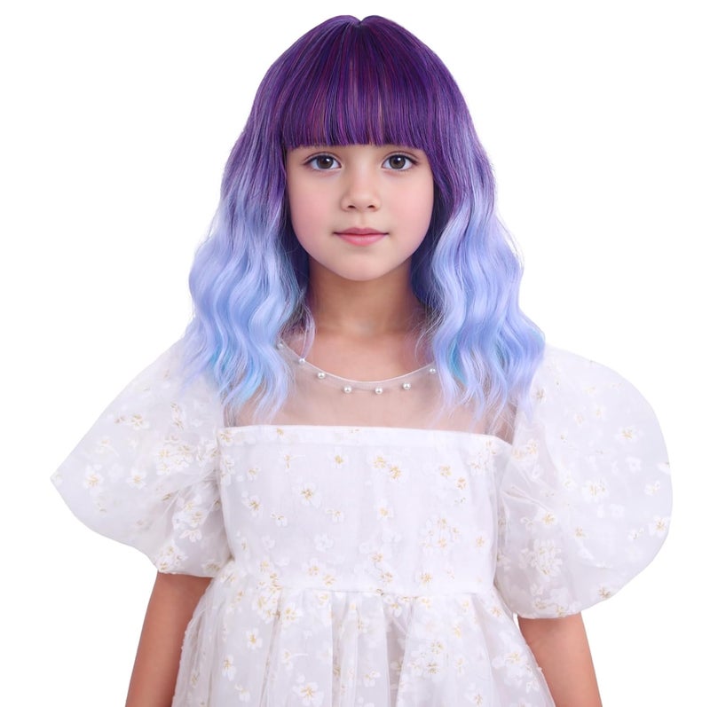 DUDUWIG Colorful Wig for Kids Girls Short Rainbow Wavy Curly Wig Child Multi-color Wigs with Air Bangs Heat Resistant Synthetic Hair with Cap - Image 1