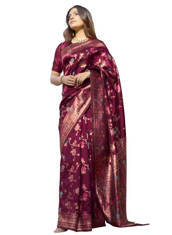 Janasya Janasya Women's Silk Saree (SAR296_Wine) - Image 1
