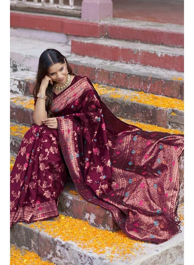 Janasya Janasya Women's Silk Saree (SAR296_Wine) - Image 2
