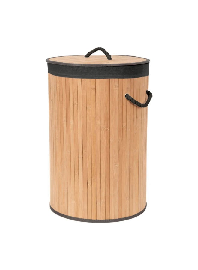 COMPACTOR Foldable Round Bamboo Laundry Basket with Lid Beige and Black 60 x 40 x 40 cm RAN11910 - Image 1