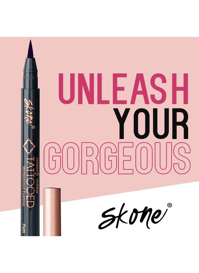 SKONE - Waterproof Liquid Eyeliner - Long Lasting & Smudge Proof - Insanely Intense Tattooed Eyeliner Pen with Felt Tip Applicator - Plum Black (0.07oz) - Image 1