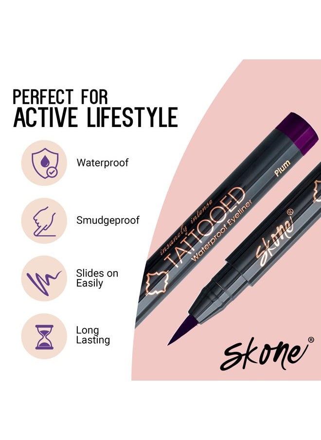 SKONE - Waterproof Liquid Eyeliner - Long Lasting & Smudge Proof - Insanely Intense Tattooed Eyeliner Pen with Felt Tip Applicator - Plum Black (0.07oz) - Image 1