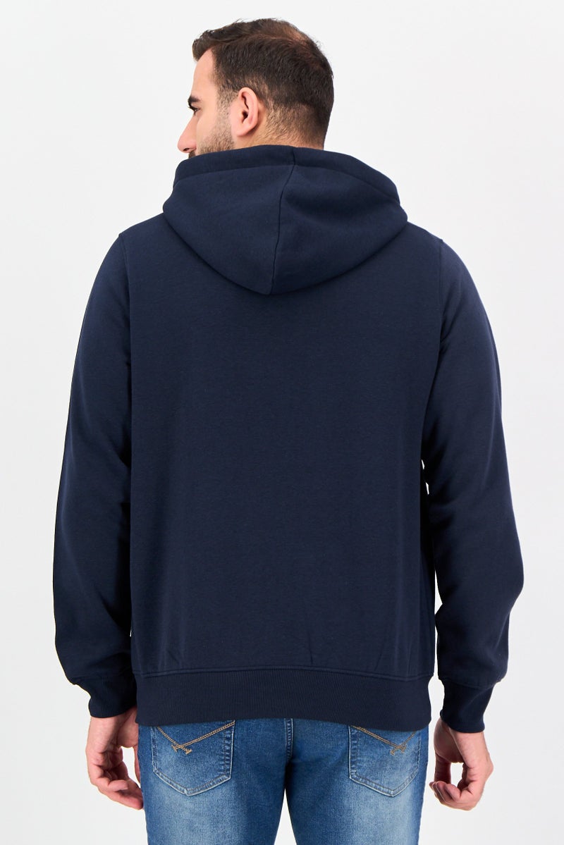 LOTTO Men Embroidered Logo Long Sleeve Full Zip Hoodie, Navy - Image 4