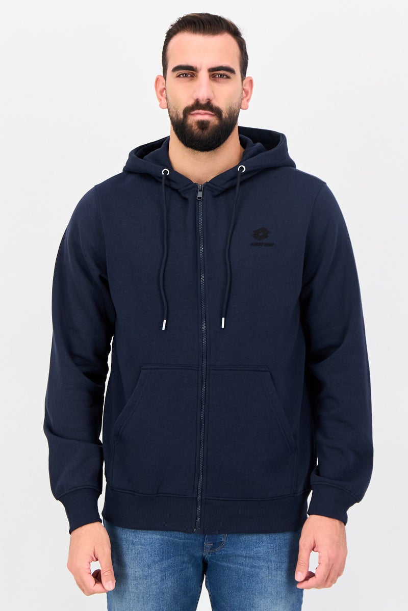 LOTTO Men Embroidered Logo Long Sleeve Full Zip Hoodie, Navy - Image 1
