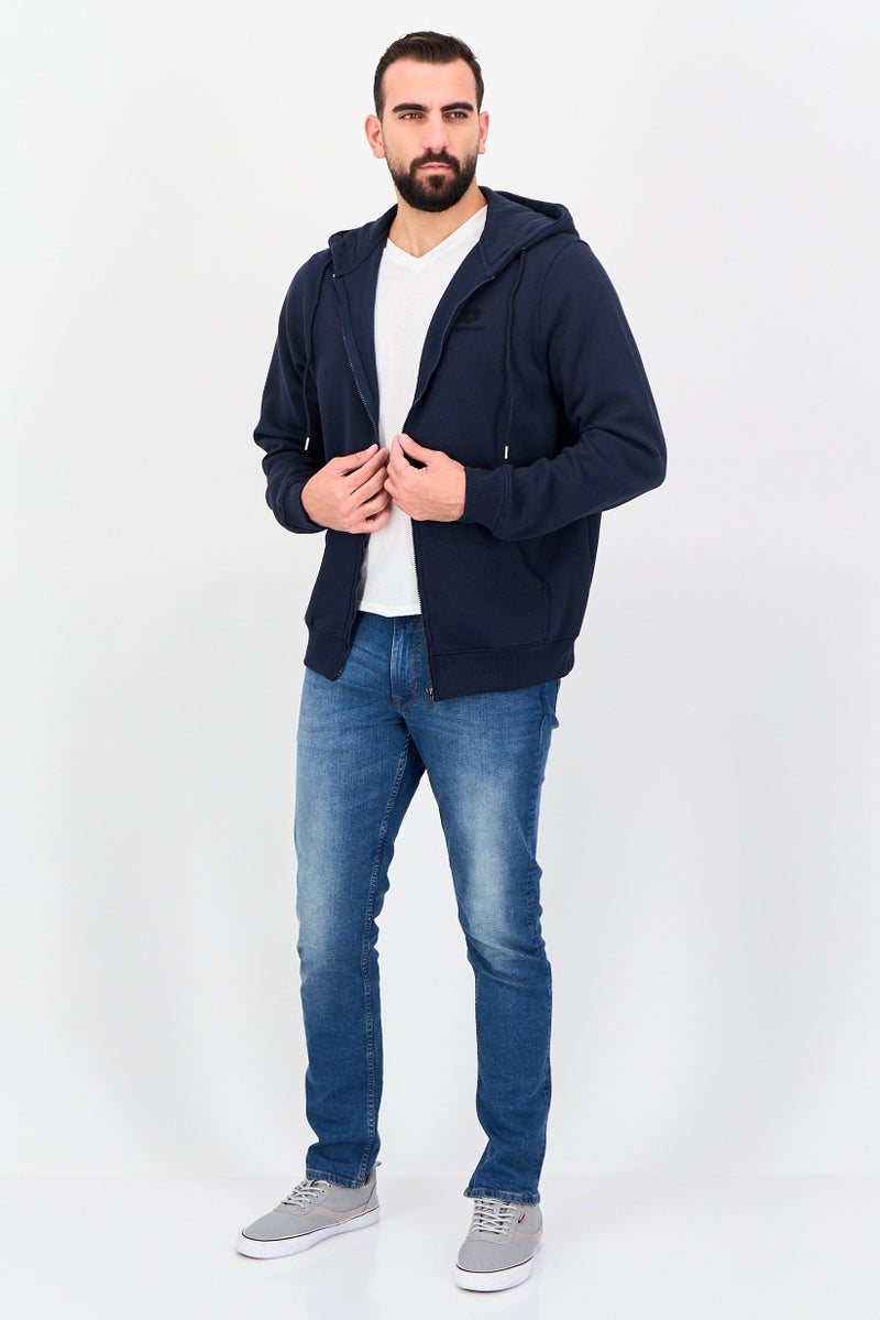 LOTTO Men Embroidered Logo Long Sleeve Full Zip Hoodie, Navy - Image 3