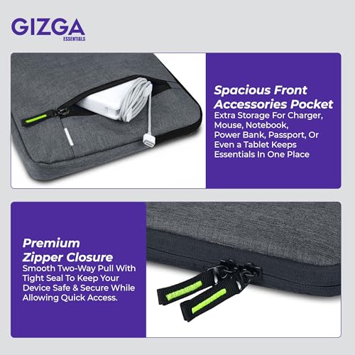 Gizga Essentials 13.3 Inch Laptop Sleeve Case Cover Pouch Bag with Handle & Front Pocket| Slim & Water-Resistant Nylon Fabric with Shockproof Foam Padding, Soft Lining & Premium Zipper Closure (Grey) - Image 3