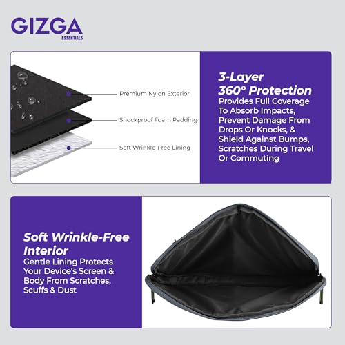 Gizga Essentials 13.3 Inch Laptop Sleeve Case Cover Pouch Bag with Handle & Front Pocket| Slim & Water-Resistant Nylon Fabric with Shockproof Foam Padding, Soft Lining & Premium Zipper Closure (Grey) - Image 5