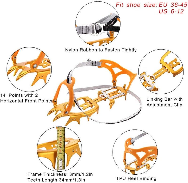 BRS -S3 Ultralight 14 Teeth Aluminium Alloy Bundled Crampons Ice Gripper Outdoor Ice Climbing Kits Crampons for Footwear (Golden) - Image 2