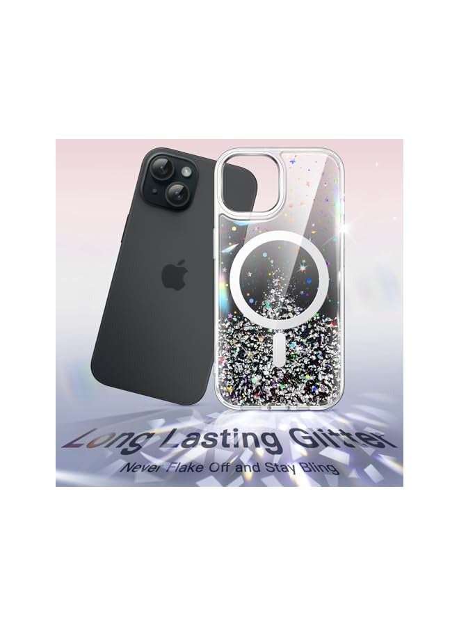 Jetech Glitter Case for iPhone 15 6.1-Inch Compatible with MagSafe, Clear Cute Bling Sparkle for Women and Girls, Shiny Shockproof Magnetic Sparkly Phone Cover (Black) - Image 3