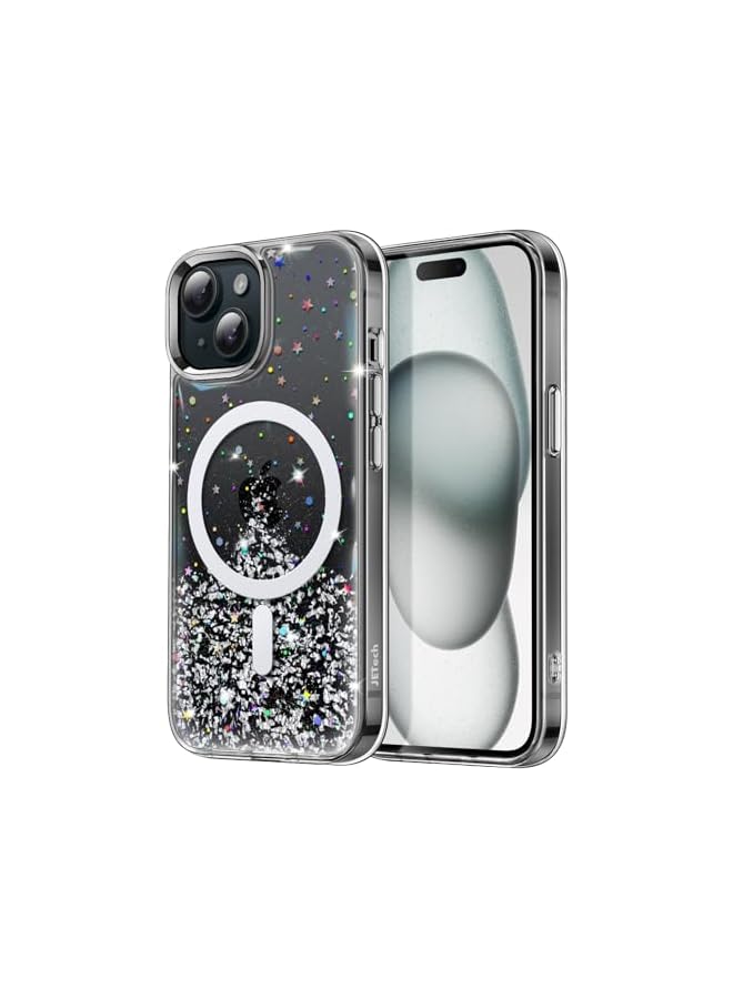Jetech Glitter Case for iPhone 15 6.1-Inch Compatible with MagSafe, Clear Cute Bling Sparkle for Women and Girls, Shiny Shockproof Magnetic Sparkly Phone Cover (Black) - Image 1