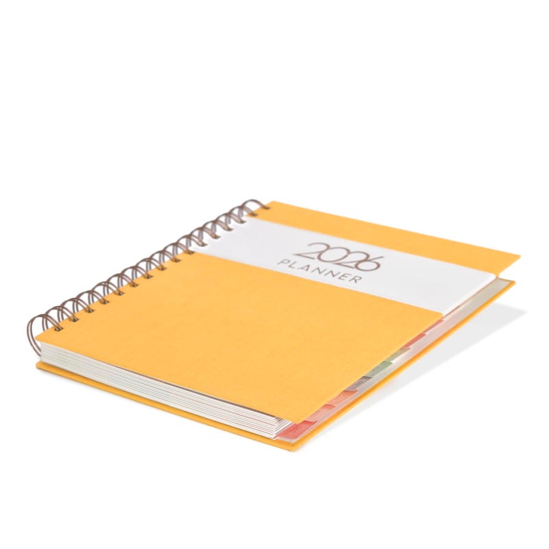 COMMA Wire-O Planner 2026 Gift Set | A5 Size New Year Diary, DIY Pen Stand, Pen and Sticky Notes | Budget & Mood Tracker, Birthdays, Shopping & Reading Lists and Travel Planner | Fabric Cover Material - Yellow - Image 4