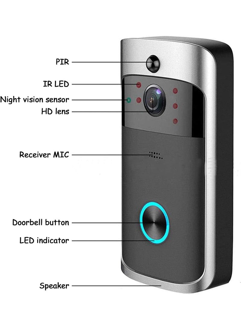 كاميرا باب الفيديو مع جرس، جرس باب ذكي لاسلكي مع تخزين سحابي مجاني، مراقبة عن بُعد عبر WIFI، اتصال صوتي، مجموعة جرس باب فيديو ذكي - Image 2