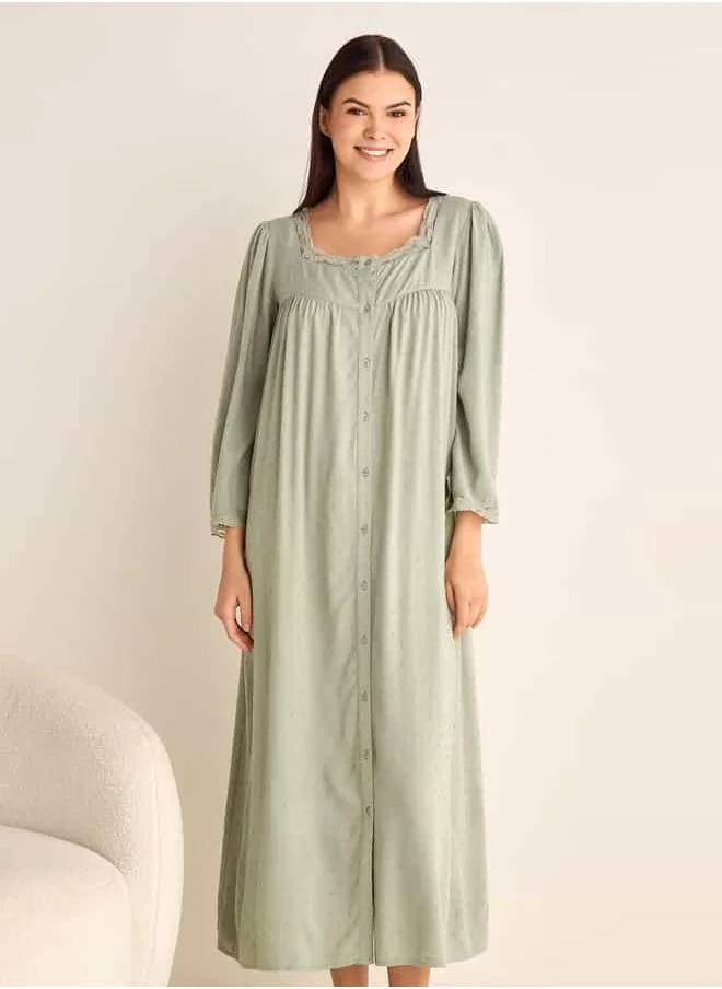 فاف Dobby Textured Camisole and Robe Set with Lace Detail