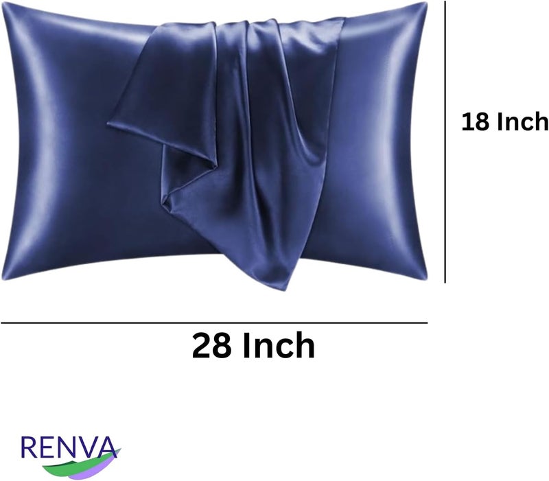 RENVA Set of 2 Satin Silk Pillowcase for Hair and Skin Standard Size 18"X 28" with Soft Breathable Smooth Cooling Pillow Covers for Sleeping (2, Blue) - Image 2
