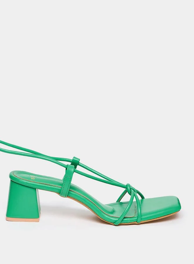 Styli Tie Around Criss Cross Block Heel Sandals
