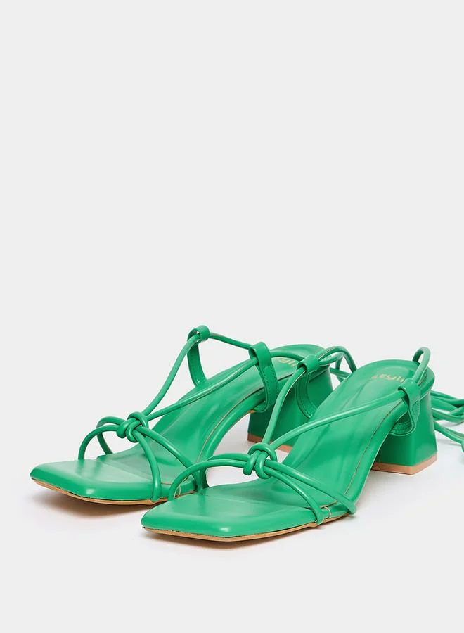 Styli Tie Around Criss Cross Block Heel Sandals