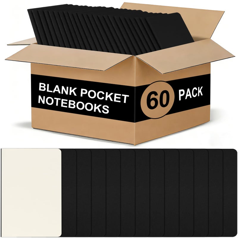 ZCZN 60 Pack Black Pocket Notebooks Bulk, 3.5 X 5.5 Inches Blank Paper Journaling Notebooks, 30 Sheets/60 Pages, Mini Journal Notebooks for Work, Writing, Drawing Memo Notepad(Black Cover) - Image 1