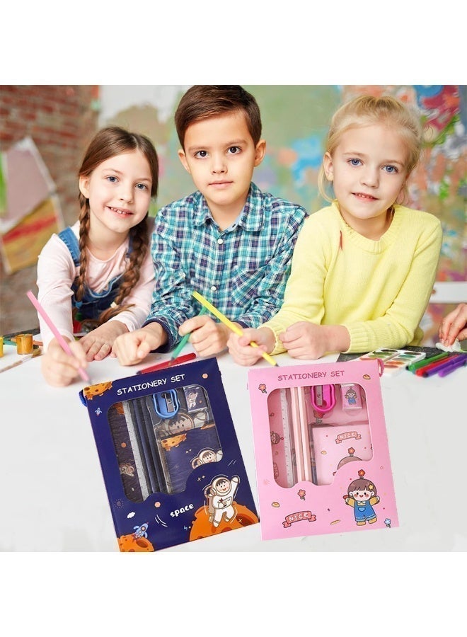 Stationary Set for Kids School, 6Pcs Back to School Supplies Cute Stationery Gift Set for Girls and Boys with Pencil , Eraser, Ruler, Sharpener and Notebook (Pink) - Image 5