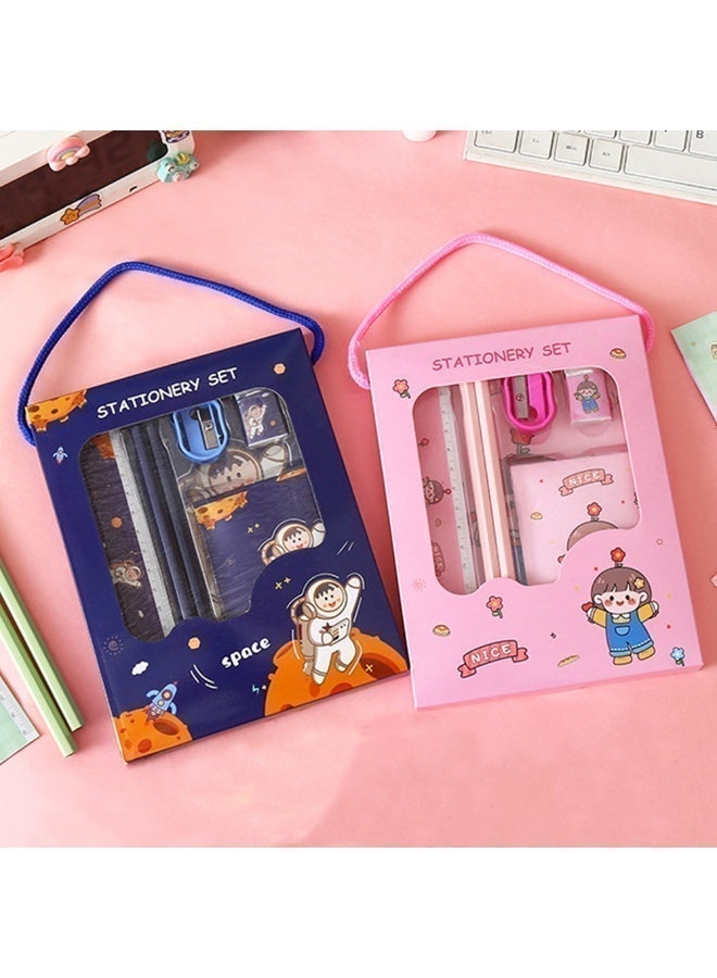 Stationary Set for Kids School, 6Pcs Back to School Supplies Cute Stationery Gift Set for Girls and Boys with Pencil , Eraser, Ruler, Sharpener and Notebook (Pink) - Image 3