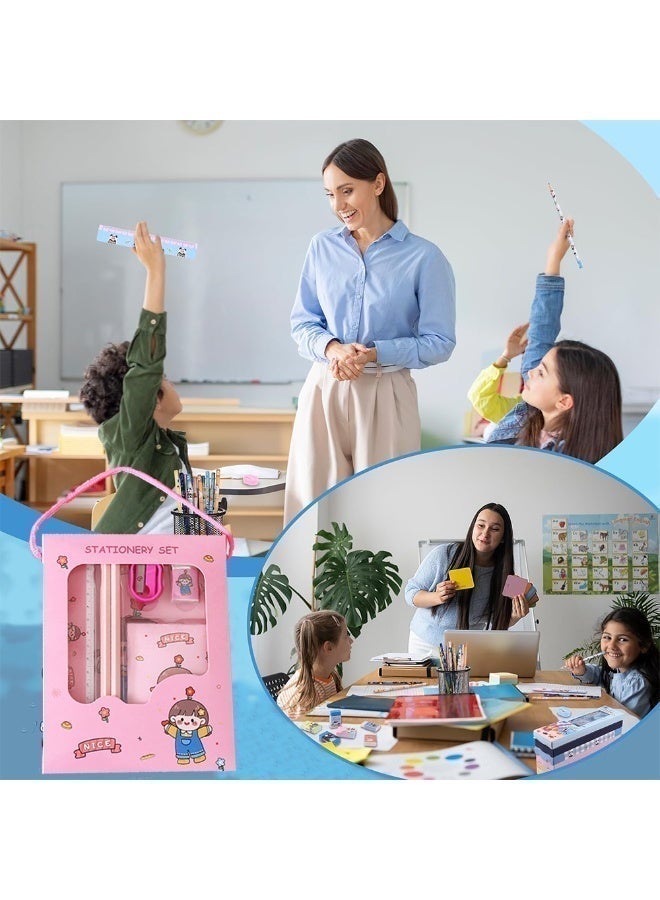 Stationary Set for Kids School, 6Pcs Back to School Supplies Cute Stationery Gift Set for Girls and Boys with Pencil , Eraser, Ruler, Sharpener and Notebook (Pink) - Image 4