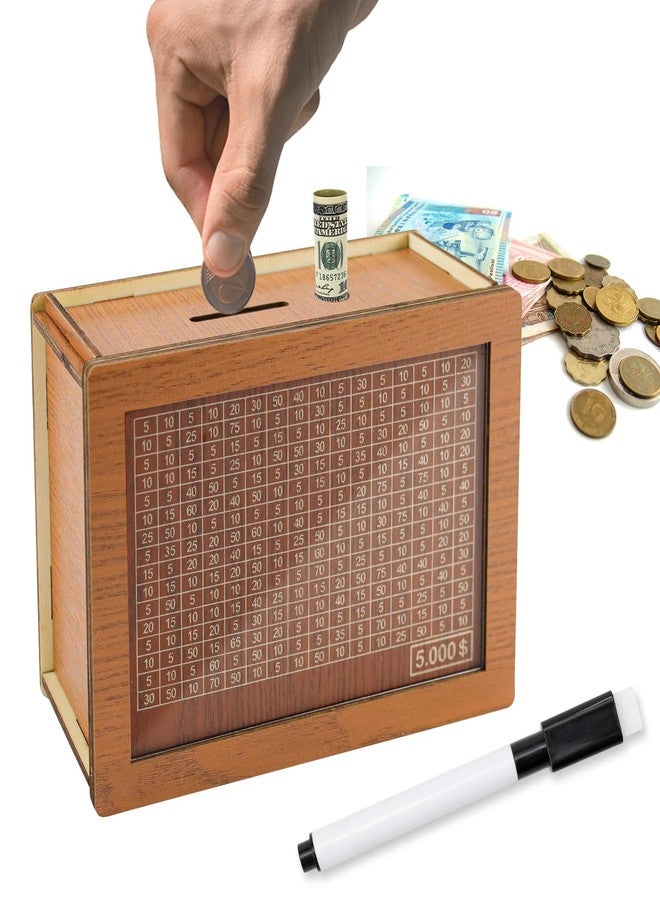 SEILETOO Wooden Money Saving Box with Counter, Cash Savings Challenge Box for $5000, $3000, $2000, $1000, $500, Coin Counter Piggy Bank, Fun Gifts for Kids Adults Gifts, Birthday, Christmas - Image 1