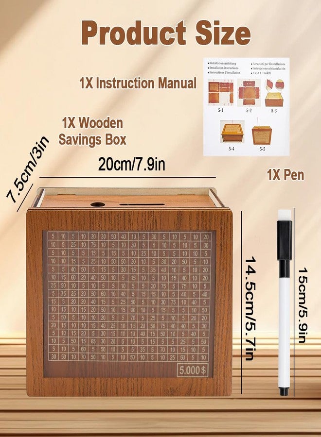 SEILETOO Wooden Money Saving Box with Counter, Cash Savings Challenge Box for $5000, $3000, $2000, $1000, $500, Coin Counter Piggy Bank, Fun Gifts for Kids Adults Gifts, Birthday, Christmas - Image 2