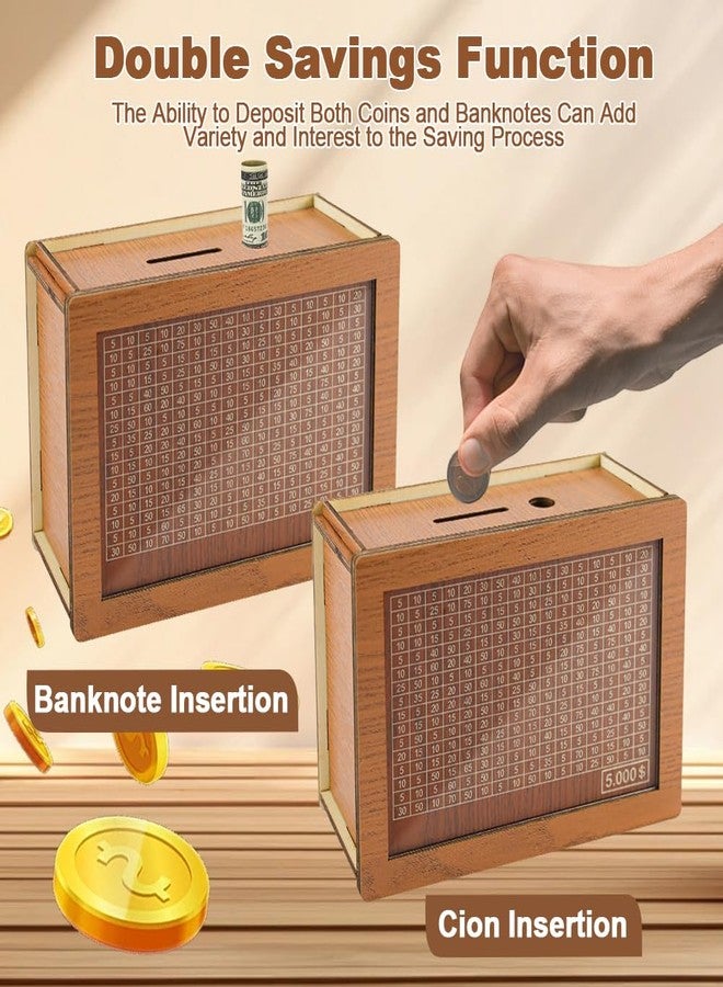 SEILETOO Wooden Money Saving Box with Counter, Cash Savings Challenge Box for $5000, $3000, $2000, $1000, $500, Coin Counter Piggy Bank, Fun Gifts for Kids Adults Gifts, Birthday, Christmas - Image 4