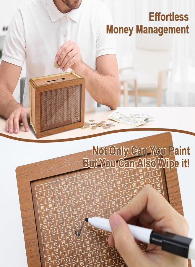 SEILETOO Wooden Money Saving Box with Counter, Cash Savings Challenge Box for $5000, $3000, $2000, $1000, $500, Coin Counter Piggy Bank, Fun Gifts for Kids Adults Gifts, Birthday, Christmas - Image 3