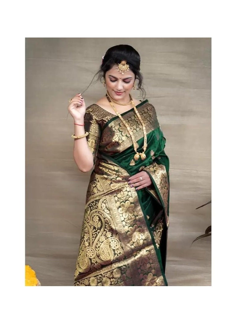 Accessorize Kingdom - Women's Pure Banarasi Silk Saree Kanjivaram Style Saree With Blouse Piece For Wedding - Image 1